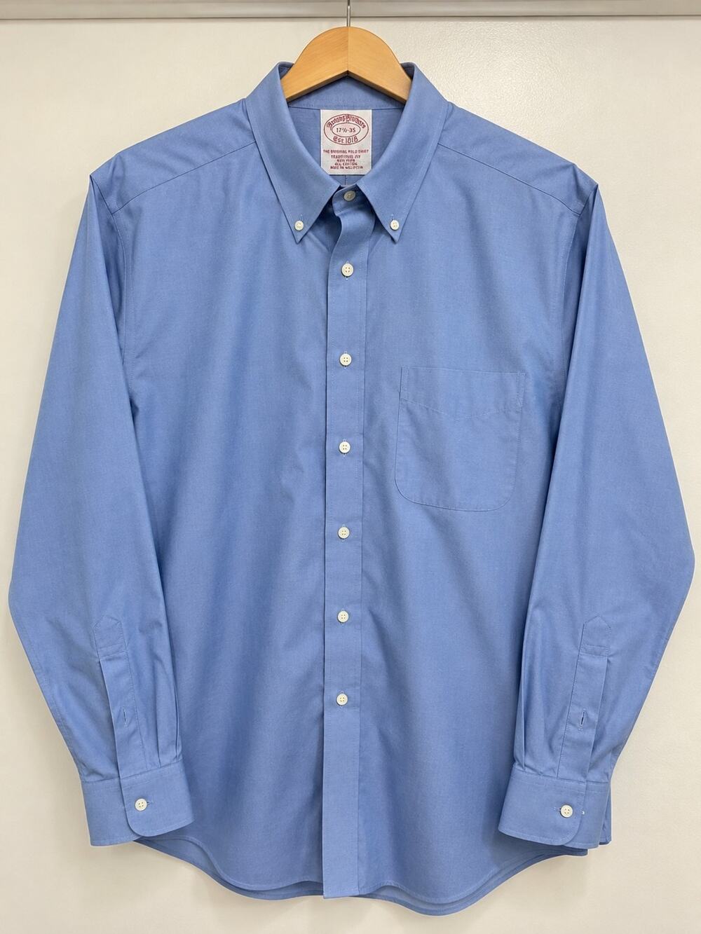Brooks Brothers Mens 17.5 35 Blue Oxford Shirt Traditional Fit Non Iron Cotton